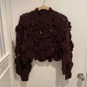 ZARA Crochet Maroon/ Brown Sweater